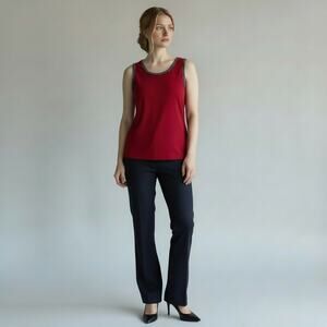 Anne Klein Sz L Titan Red Dressy Tank Top w Metallic Trims Party Work Timeless